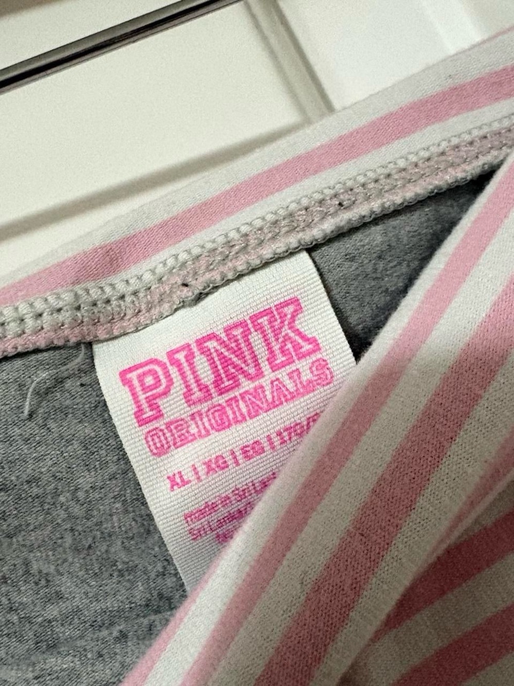 PINK Victoria's Secret originals grey pink and white stripe fold over yoga pants - Picture 6 of 6